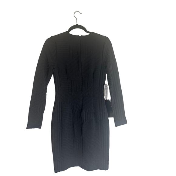 NWT Bebe Women's Black Textured Bodycon Dress M Long Sleeve Fitted Mini Cocktail - Picture 8 of 11